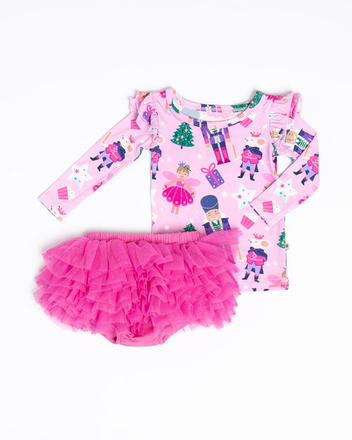 Baby Kids Bamboo Pajamas — Nutty or Nice Long Sleeve Top & Tulle Skort Set — Image 3