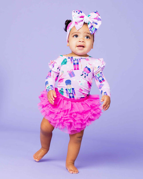 Baby Kids Bamboo Pajamas — Nutty or Nice Long Sleeve Top & Tulle Skort Set — Image 1