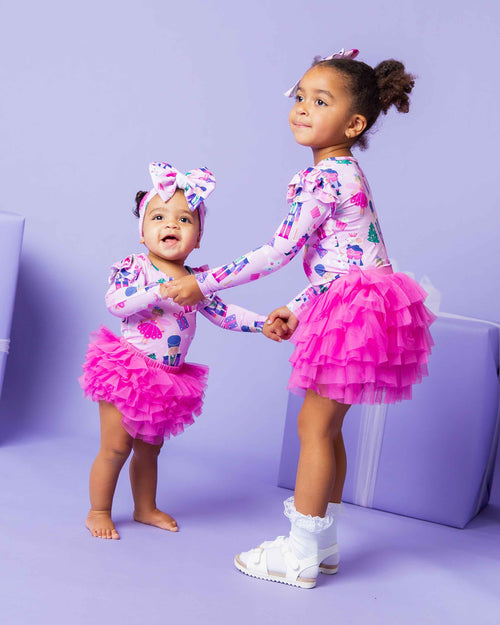 Baby Kids Bamboo Pajamas — Nutty or Nice Long Sleeve Top & Tulle Skort Set — Image 11