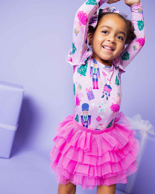 Baby Kids Bamboo Pajamas — Nutty or Nice Long Sleeve Top & Tulle Skort Set — Image 13