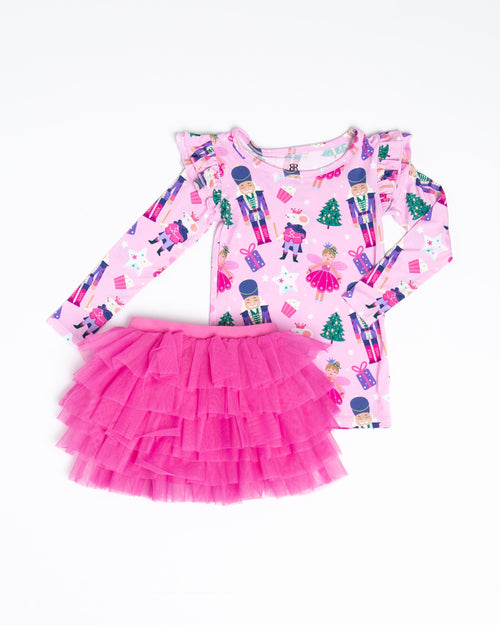 Baby Kids Bamboo Pajamas — Nutty or Nice Long Sleeve Top & Tulle Skort Set — Image 2