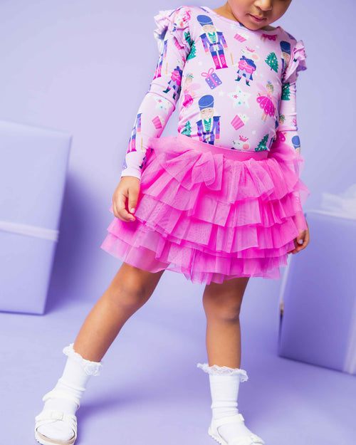 Baby Kids Bamboo Pajamas — Nutty or Nice Long Sleeve Top & Tulle Skort Set — Image 5