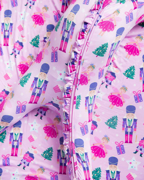 Baby Kids Bamboo Pajamas — Nutty or Nice Ruffle Footie — Image 11
