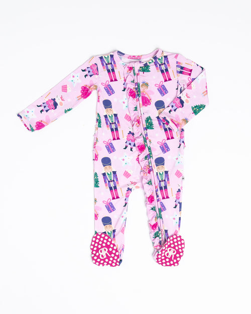Baby Kids Bamboo Pajamas — Nutty or Nice Ruffle Footie — Image 2