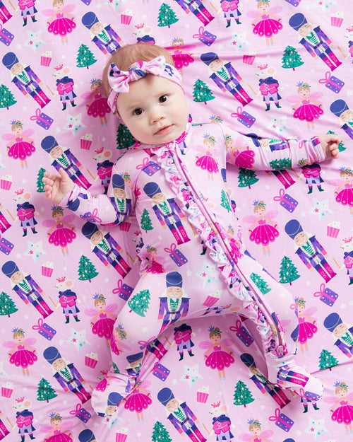 Baby Kids Bamboo Pajamas — Nutty or Nice Ruffle Footie — Image 4
