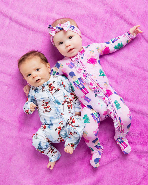 Baby Kids Bamboo Pajamas — Nutty or Nice Ruffle Footie — Image 5