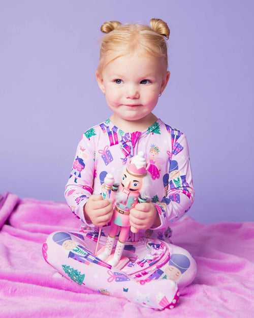Baby Kids Bamboo Pajamas — Nutty or Nice Ruffle Footie — Image 6