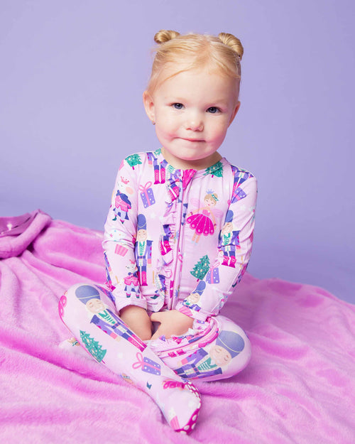 Baby Kids Bamboo Pajamas — Nutty or Nice Ruffle Footie — Image 7