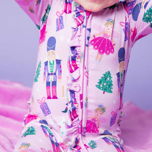 Baby Kids Bamboo Pajamas — Nutty or Nice Ruffle Footie — Image 1