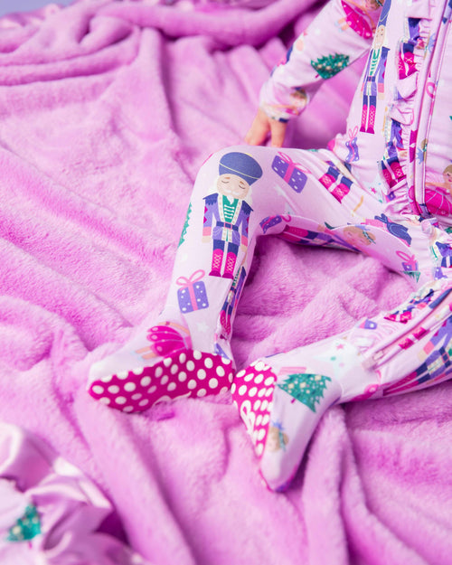 Baby Kids Bamboo Pajamas — Nutty or Nice Ruffle Footie — Image 9