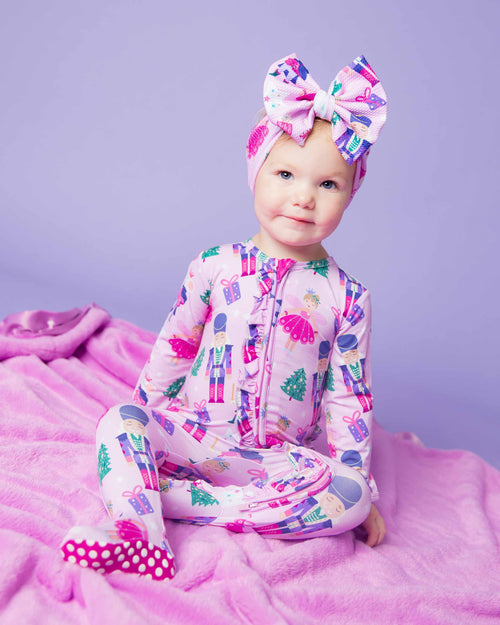 Baby Kids Bamboo Pajamas — Nutty or Nice Ruffle Footie — Image 10