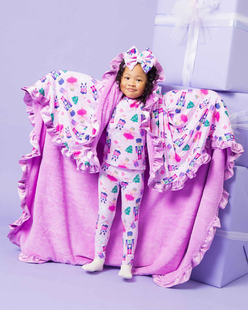 Baby Kids Bamboo Pajamas — Nutty or Nice Ruffled Minky Blanket — Image 10