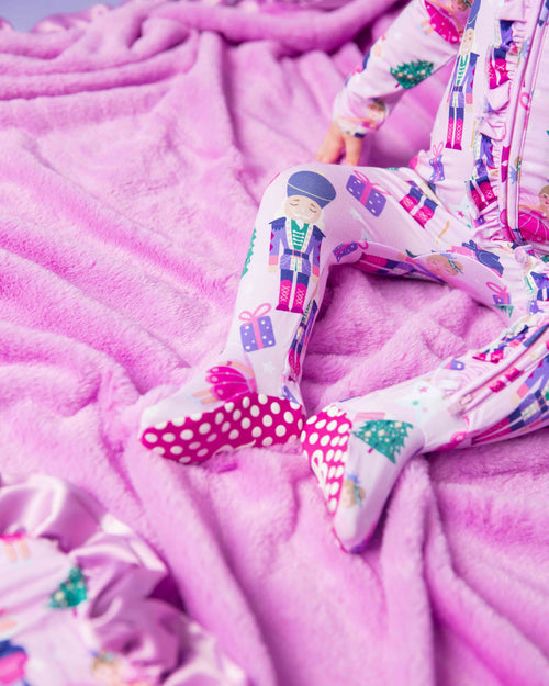 Baby Kids Bamboo Pajamas — Nutty or Nice Ruffled Minky Blanket — Image 11