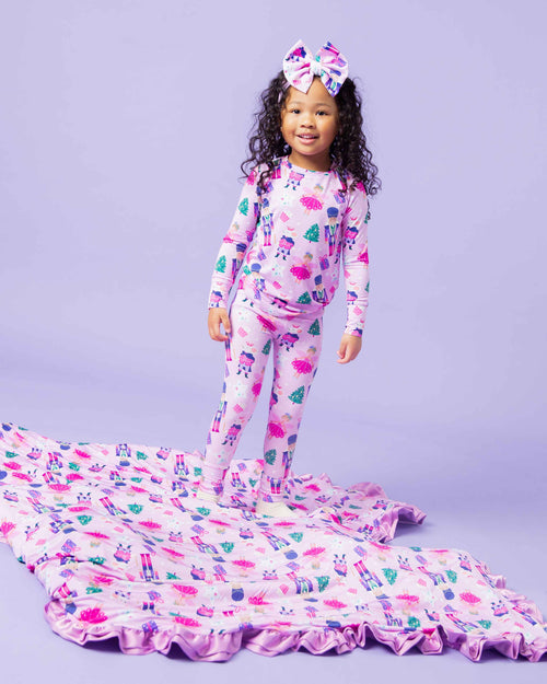 Baby Kids Bamboo Pajamas — Nutty or Nice Ruffled Minky Blanket — Image 4