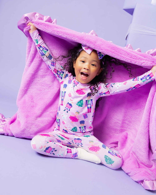 Baby Kids Bamboo Pajamas — Nutty or Nice Ruffled Minky Blanket — Image 5