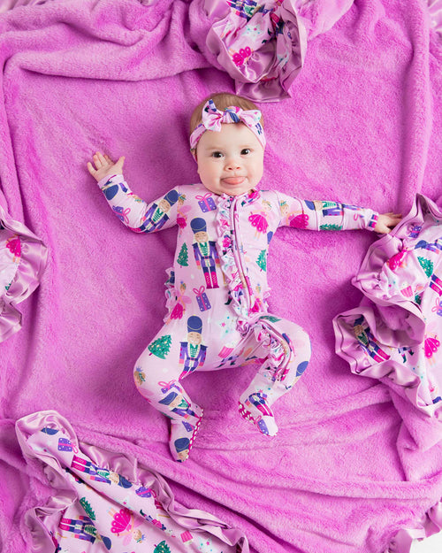 Baby Kids Bamboo Pajamas — Nutty or Nice Ruffled Minky Blanket — Image 6