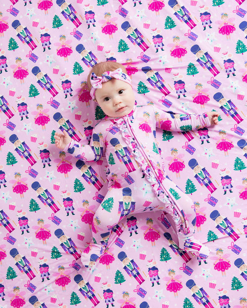 Baby Kids Bamboo Pajamas — Nutty or Nice Ruffled Minky Blanket — Image 7