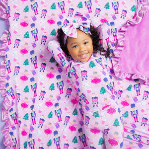 Baby Kids Bamboo Pajamas — Nutty or Nice Ruffled Minky Blanket — Image 1
