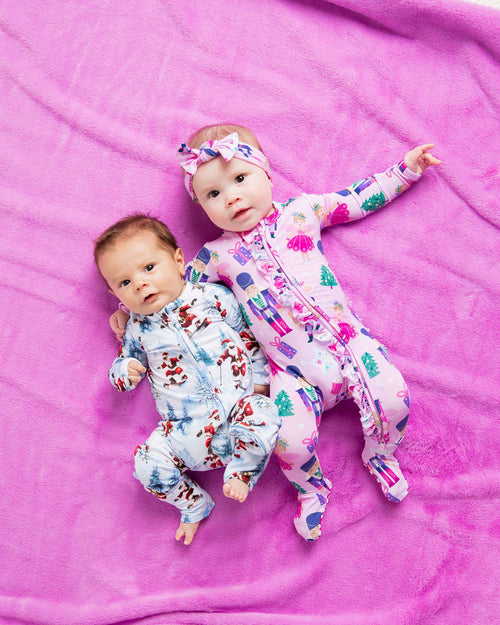 Baby Kids Bamboo Pajamas — Nutty or Nice Ruffled Minky Blanket — Image 9