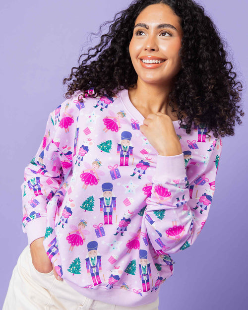 Baby Kids Bamboo Pajamas — Nutty or Nice Women's Relaxed Crew Neck Sweatshirt — Image 4