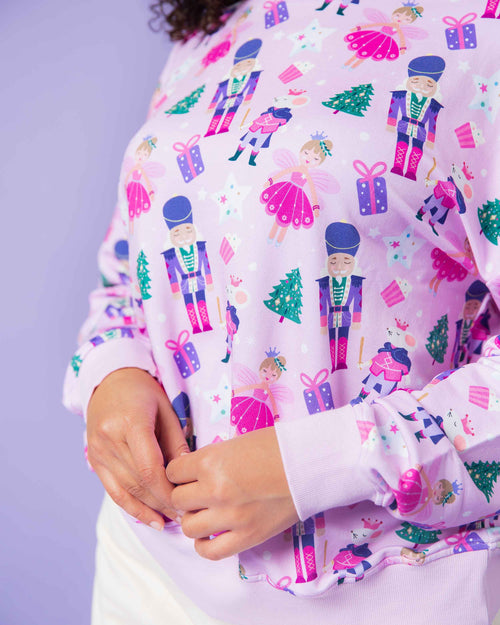 Baby Kids Bamboo Pajamas — Nutty or Nice Women's Relaxed Crew Neck Sweatshirt — Image 5