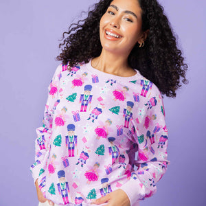 Baby Kids Bamboo Pajamas — Nutty or Nice Women's Relaxed Crew Neck Sweatshirt — Image 1