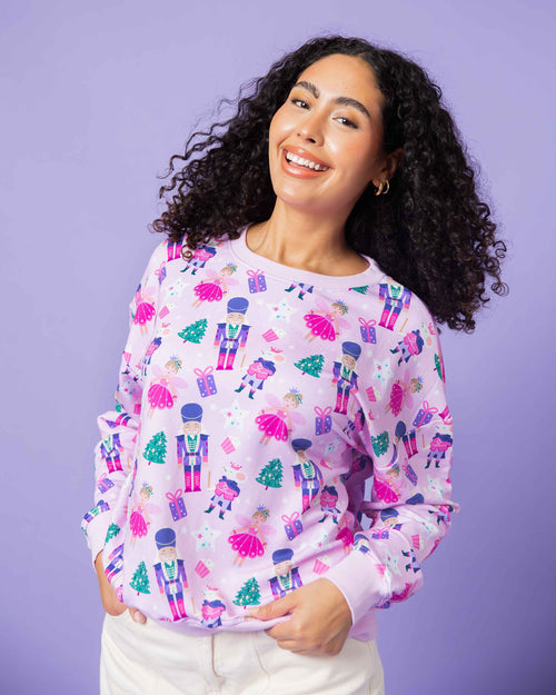 Baby Kids Bamboo Pajamas — Nutty or Nice Women's Relaxed Crew Neck Sweatshirt — Image 1