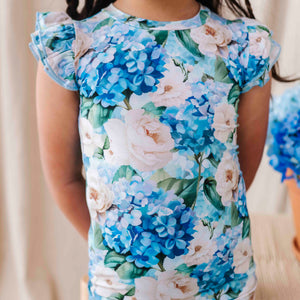 Baby Kids Bamboo Pajamas — Once in a Blue Bloom Cap Sleeve Pajama Set — Image 1