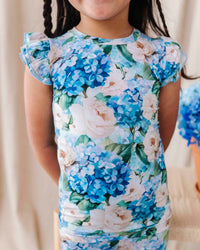 Baby Kids Bamboo Pajamas — Once in a Blue Bloom Cap Sleeve Pajama Set — Image 1