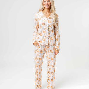 Baby Kids Bamboo Pajamas — One Smart Cookie Women's Long Sleeve Collar Shirt & Pants Pajama Set — Image 1