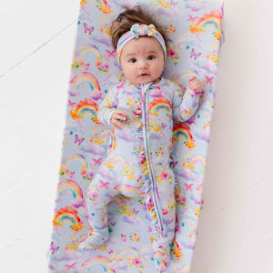 Baby Kids Bamboo Pajamas — Over the Rainbow Changing Pad Cover — Image 1