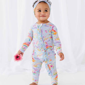 Baby Kids Bamboo Pajamas — Over the Rainbow Convertible Ruffle Romper — Image 1