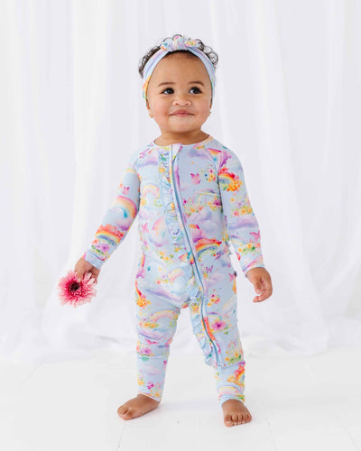 Bums & Roses - Baby & Kids Bamboo Pajamas - Over the Rainbow Convertible Ruffle Romper - Image 1