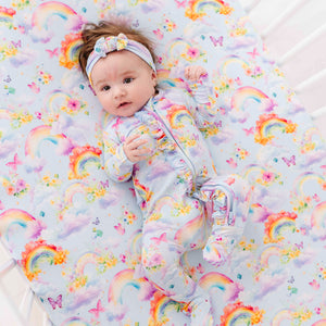 Baby Kids Bamboo Pajamas — Over the Rainbow Crib Sheet — Image 1