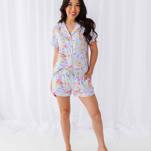 Bums & Roses - Baby & Kids Bamboo Pajamas - Over the Rainbow Women's Collar Shirt & Shorts Pajama Set - Image 1