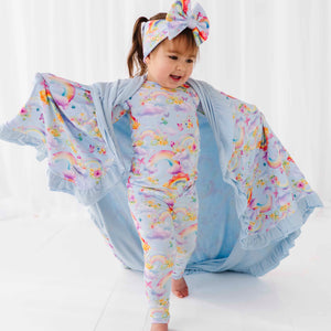 Baby Kids Bamboo Pajamas — Over the Rainbow Ruffle Blanket — Image 1