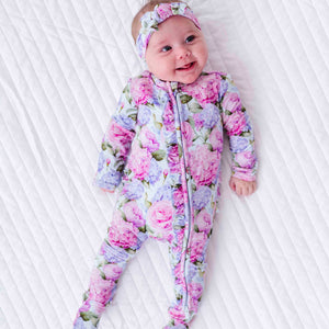 Bums & Roses - Baby & Kids Bamboo Pajamas - Petal Me This Ruffle Footie - Image 1