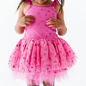 Bums & Roses - Baby & Kids Bamboo Pajamas - Pink Starlight Tulle Tutu Dress - Image 1