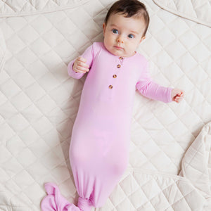 Baby Kids Bamboo Pajamas — Mauve Over, Pink Knotted Gown with Buttons — Image 1