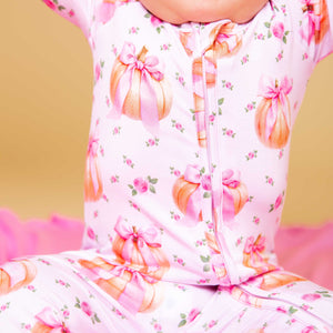 Baby Kids Bamboo Pajamas — Pink of the Patch Convertible Romper — Image 1