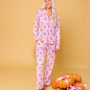 Baby Kids Bamboo Pajamas — Pink of the Patch Women's Collar Shirt & Pants Pajama Set — Image 1