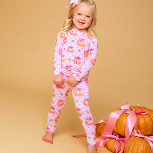 Baby Kids Bamboo Pajamas — Pink of the Patch Long Sleeve Pajama Set — Image 1