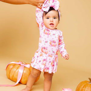 Baby Kids Bamboo Pajamas — Pink of the Patch Long Sleeve Ruffle Dress — Image 1