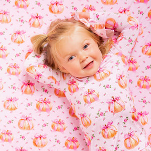 Baby Kids Bamboo Pajamas — Pink of the Patch Ruffle Bum Bum Blanket — Image 1