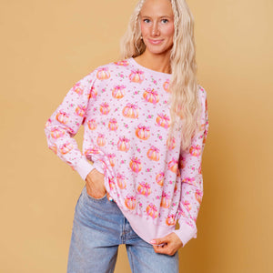 Baby Kids Bamboo Pajamas — Pink of the Patch Women's Relaxed Crew Neck Sweatshirt — Image 1