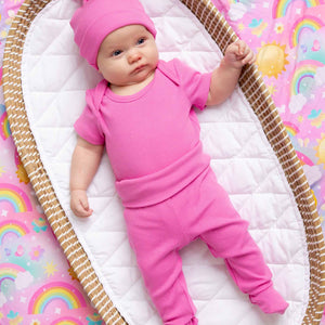 Baby Kids Bamboo Pajamas — Pinky Promise Infant Ribbed Layette Set — Image 1