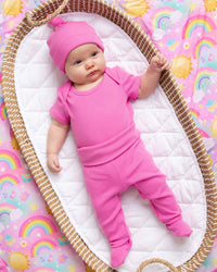 Baby Kids Bamboo Pajamas — Pinky Promise Infant Ribbed Layette Set — Image 1