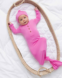 Baby Kids Bamboo Pajamas — Pinky Promise Knotted Gown & Beanie Set — Image 1