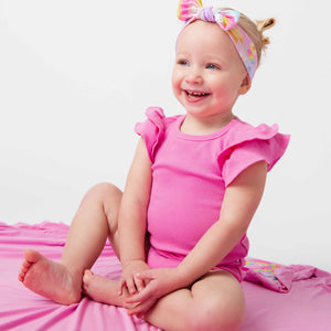 Baby Kids Bamboo Pajamas — Pinky Promise Ribbed Cap Sleeve Bodysuit — Image 1