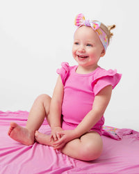 Baby Kids Bamboo Pajamas — Pinky Promise Ribbed Cap Sleeve Bodysuit — Image 1